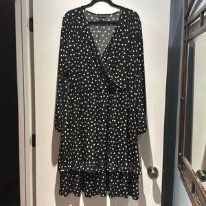 Lane Bryant Black with White Hearts Criss Front Long Sleeved Dress.  Size 3.